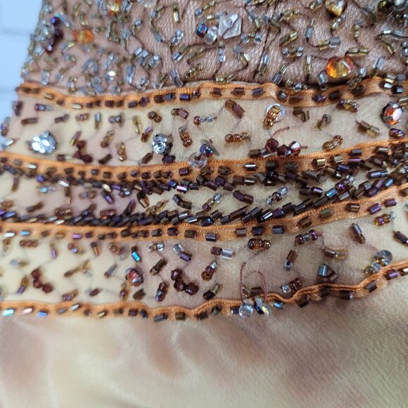 NWD Morell Maxie Brown Silk Chiffon Beaded Rhinestone Strappy Dress 8 - Picture 7 of 16